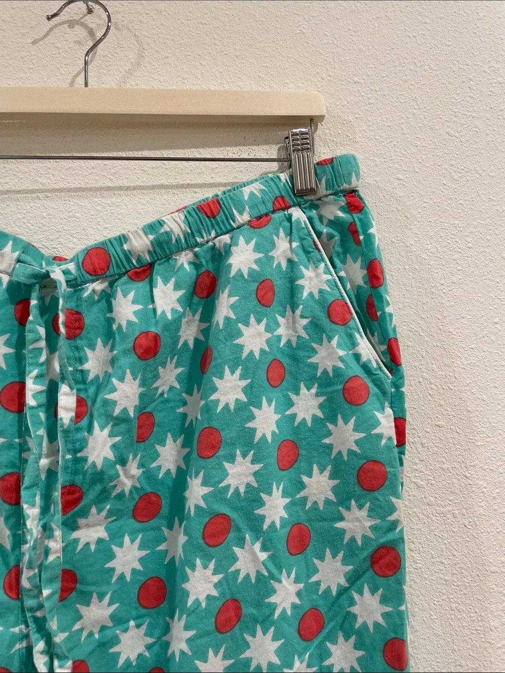 PrintFresh Matching Pajama Set Blue Star & Red Dot Button-Up Shirt Pants XL